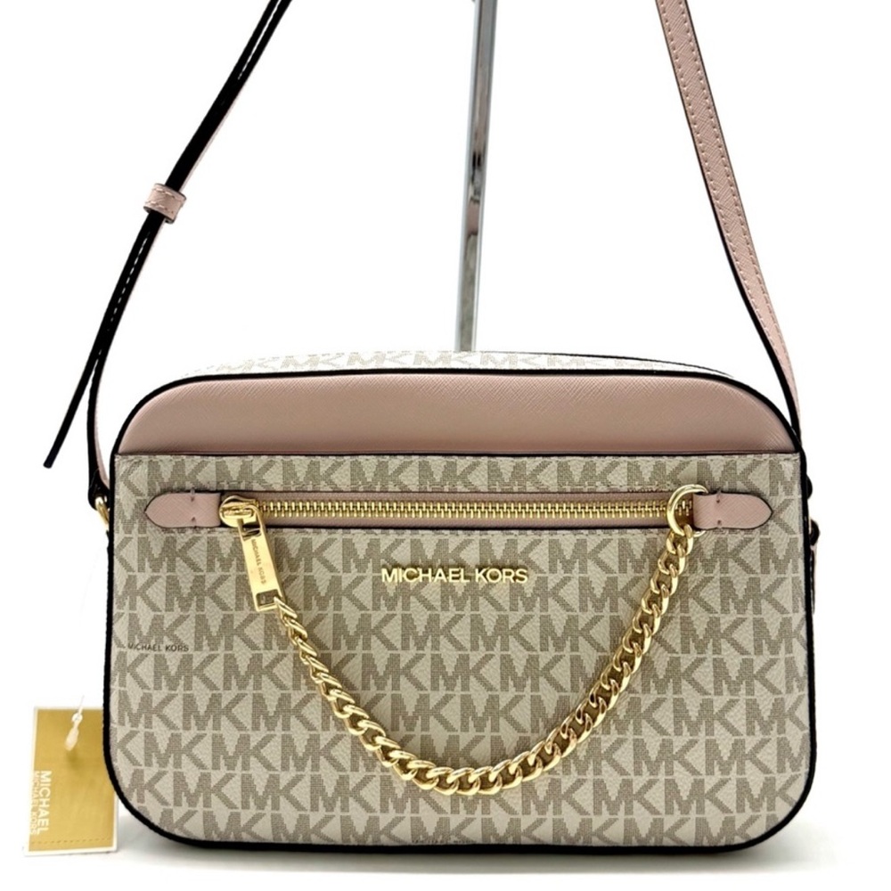 Michael Kors Large EW Zip Chain Xbody Crossbody Bag Powder Blush Multi - Picture 1 of 9